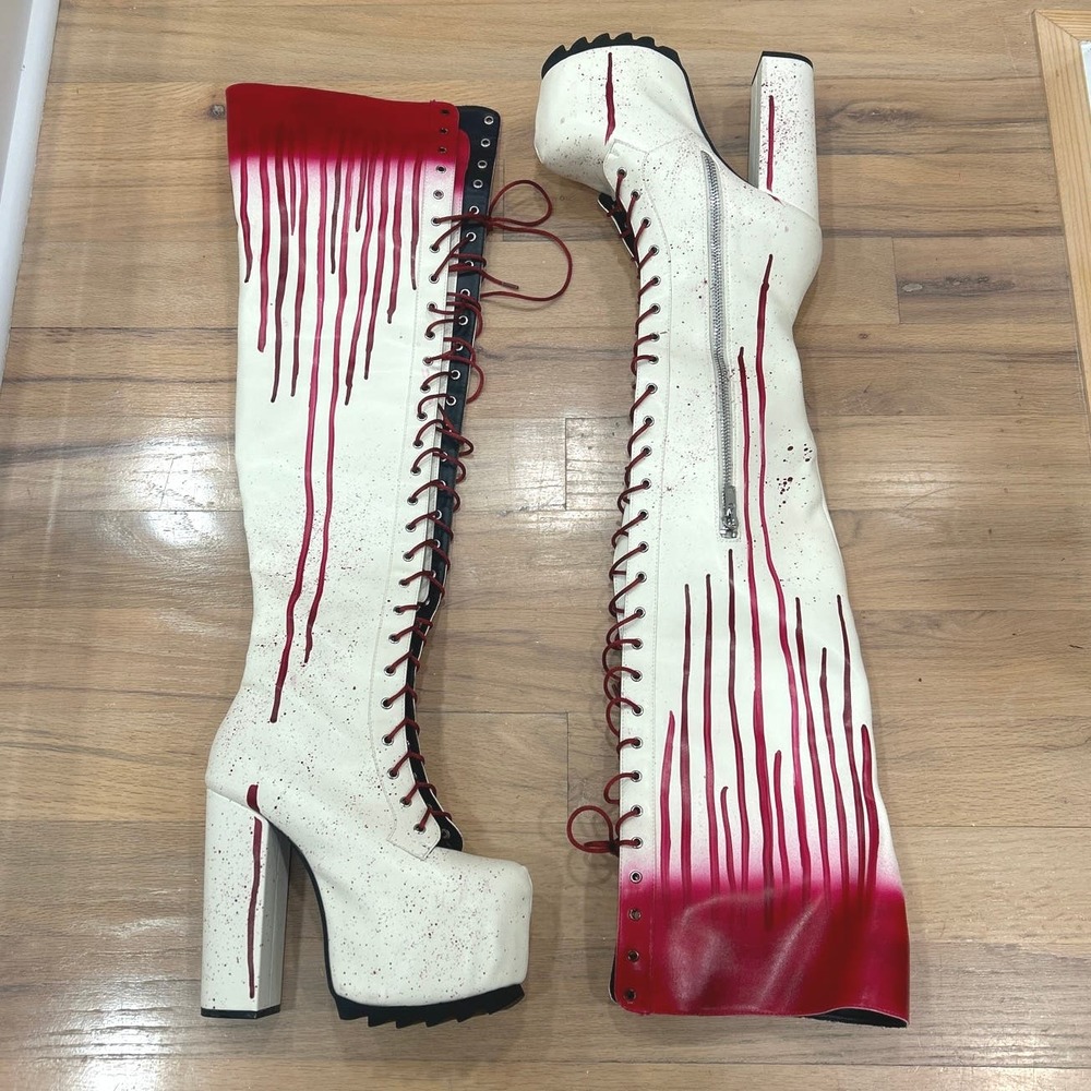 Women’s Dolls Kill Total Blood Bath Thigh High Platform Boots 9